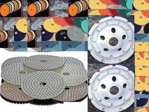 7 inch diamond polishing pad 20 pcs &amp; 4 pcs 7 inch double row grinding cup wheel for sale