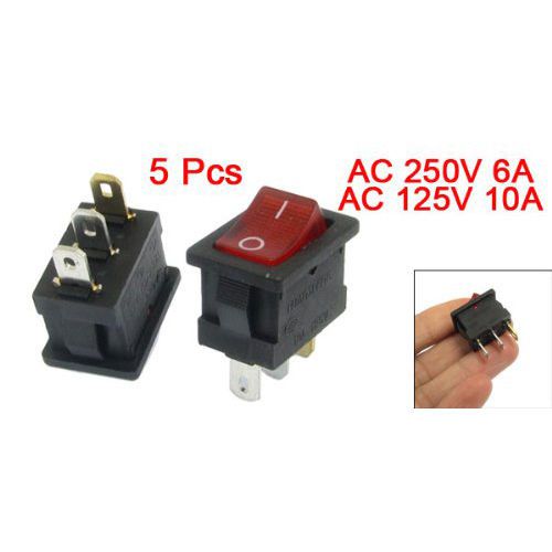 5 pcs red light illuminated on/off 2 position spst boat rocker switch 3 pin ad for sale