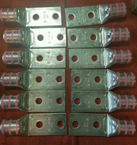 Lot 12 of t&amp;b copper compression lugs 700mcm 2 hole 1-3/4&#034; space 99 pink 54291 for sale