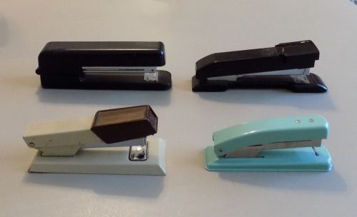 4 Vintage Office Staplers Stanley Bostitch &amp; Rexel Taurus Tan Bates Green Ace