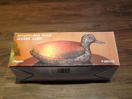 NEW! Sculptured Mallard Duck Accent Lamp Brass Amber Glass Cabin Den Rustic