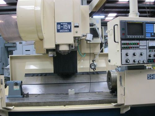 Shizuoka 1990&#039;s b15v-750 fanuc15m 60x30 travels 50 taper w 4th axis rotary table for sale