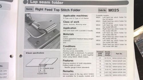 New  original RIGHT FEED TOP STITCH FOLDER M025 OMH