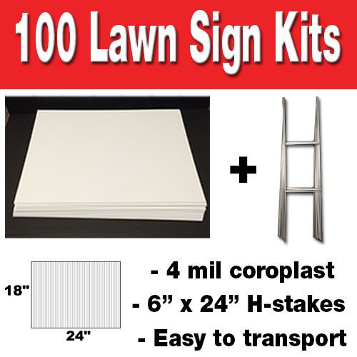 100 Pack Blank Yard Signs 18x24 with H-stakes for Garage sale Sign &amp; Graduations
