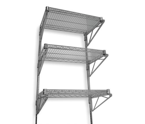 2HGF3 Wall Mount Wire Shelving, Chrome, 48&#034; x18&#034; x54&#034;, 3 Shlvs, 250 Lb Cap/cnt/R