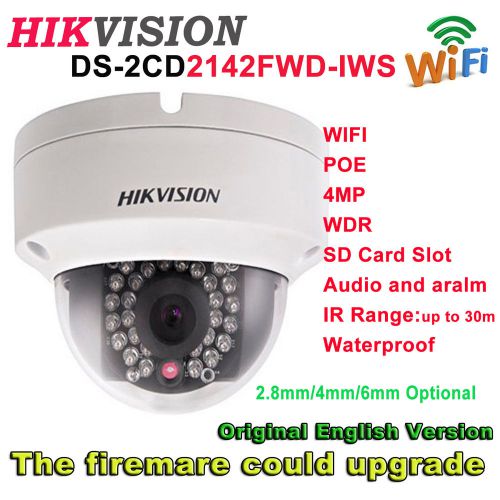 Hikvision DS-2CD2142FWD-IWS IP Camera 4MP POE WIFI SD with Audio &amp; Alarm 6mm