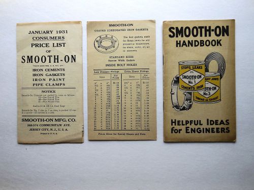 vintage SMOOTH-ON, HANDBOOK 1927, PRICE LIST 1931, 1936, Mfg. Co. Jersey City,NJ