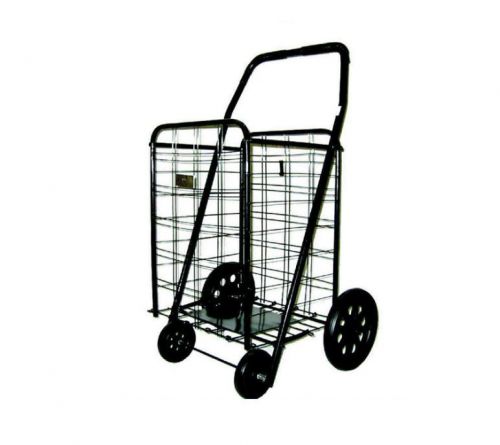 black folding cart used for grocery laundry shopping with wheels trolley