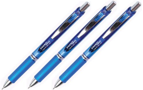 3 X Pentel EnerGel Retractable Gel Roller Ball Pen 0.5 mm BL75 Blue Wave Grip