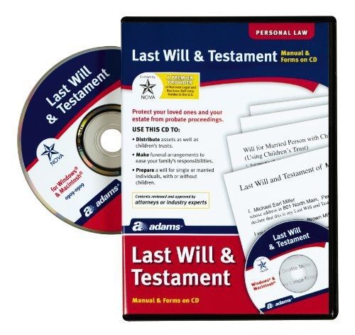 Adams Prepare A Last Will and Testament Software, CD Version includes e-Book