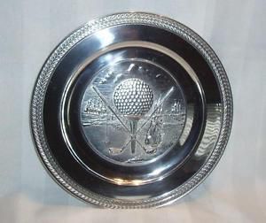 New in box fine pewter golf golfer decorative plate hanger for sale