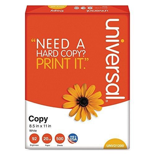 Universal Copy Paper, 92 Brightness, 20lb, 8-1/2&#034; x 11&#034; , White, 5000