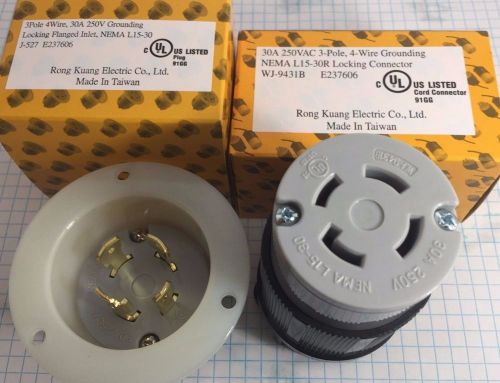 NEMA L15-30 CONNECTOR AND FLANGED INLET, 3 POLE, 4 WIRE, 30A, 250V, UL LISTED