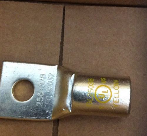 Short Barrel Copper Compression Lug W/ Peep Hole 3/8&#034; Bolt Yellow