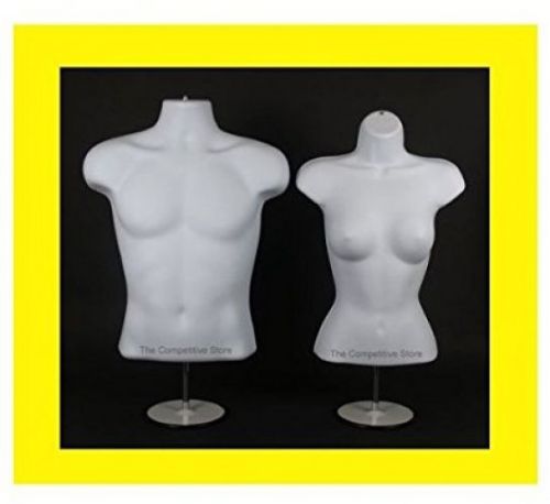 Torso Male + Female (Waist Long) W/ Base Mannequin Forms Set - S-M Sizes - White