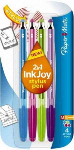 PAPERMATE 2 IN 1 INK JOY STYLUS ASSORTED COLORS  MED PT PEN NEW 1924317 4 PENS