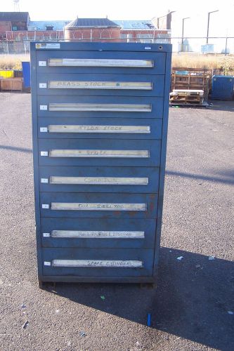Stanley vidmar blue 9 drawer industrial tool/parts cabinet 30&#034;l x 28&#034;w x 59&#034; h for sale