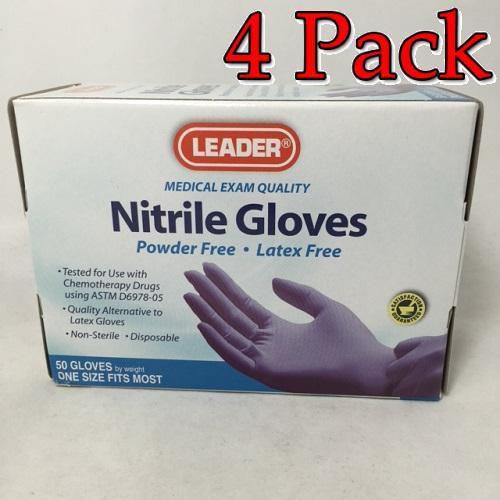 Leader Nitrile Gloves, Powder Free, One Size, 50ct, 4 Pack 096295116953A369
