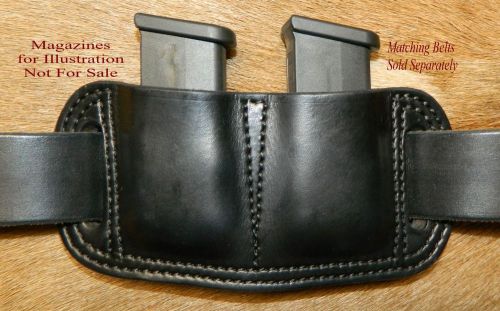 Leather double mag pouch for 9mm single stack magazine fits glock 43 mags for sale