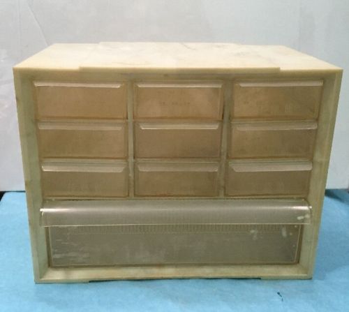 Vintage AKRO-MILS Plastic Storage Cabinet w/10 Clear Plastic Drawers.LOWER PRICE