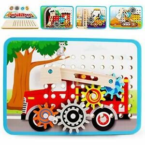 Wooden Board Gear Toys STEM Construction Toy Set Vehicles 4-in-1 Wooden