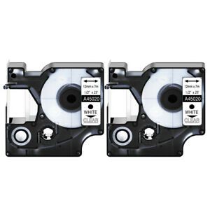 2PK White on Clear for Dymo D1 Standard Label 45020 LabelWriter 450 DUO 12mm