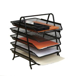 Mesh 5-Tier Desk Letter Organizer, 5 Sliding Trays, Black, EASY CARE &amp; CLEAN
