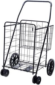 Jumbo Deluxe Folding Shopping Cart with Dual Swivel Wheels and Double Basket-