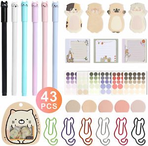Cute Cat Ink Pen6 Color Cat Paper Clips and Silhouette Cat Sticky Notes,Page Fl