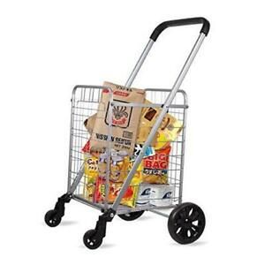 Grocery Shopping Cart with Swivel Wheels, Folding Shopping Cart with Silver