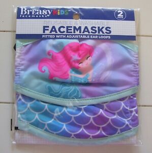 Girls Children&#039;s 2 Pack Mermaid Washable Adjustable Reusable Face Masks