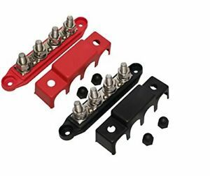() 3/8&#034; 4 Stud Power Distribution Block -BUSBAR- with 3/8&#034; - Pair Red &amp; Black