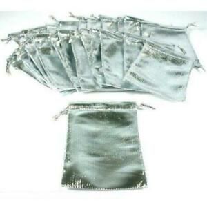 24 Silver Metallic Drawstring Jewelry Pouches 4&#034;