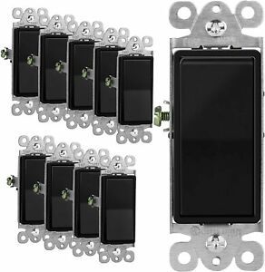 Light Switch 3 Wire, Grounding Screw, Residential Grade, Black (10 Pack)