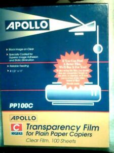 Apollo PP100C transparency film for plain paper copiers 100+ sheets 8 1/2 x 11&#034;