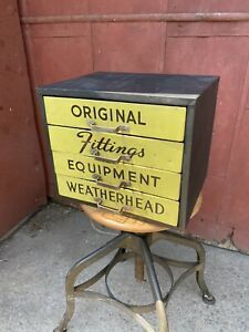 VTG Yellow Metal WeatherHead Fitting Equipment 4 Draw Storage Cabinet Apothecary