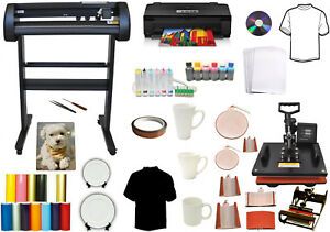 8in1 Combo Heat Press 28 Metal Vinyl Cutter Plotter 1319 Wide Printer CIS Bundle
