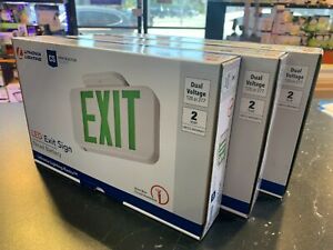 Lithonia EXG LED EL M6 Green LED Exit Sign W/ Battery Back-Up 3-pack
