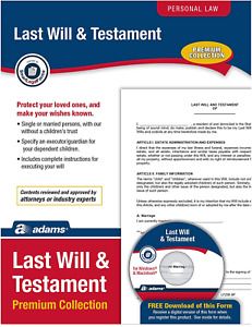 Adams Last Legal Form Kits Will And Testament Forms And Instructions Includes CD