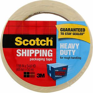 3 Pack Scotch Shipping Packaging Tape, Clear, Heavy Duty, 1.88in X 54.6yd