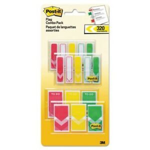 Post-it Flags, 1/2&#034; and 1&#034; Arrows, 3 Colors,  320 Flags (MMM682RYGVA)