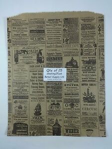 25 Qty. 12&#034; x 15&#034; Newsprint Design Paper Merchandise Bag Retail Shopping Bags