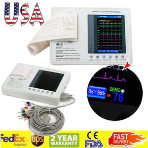 7&#034; Portable ECG Monitor EKG Machine 3 Channel 12 Leads Electrocardiograph Color