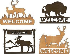 DXF-CDR of PLASMA LASER AND ROUTER Cut  WELCOME SIGN BISON &amp; DEER
