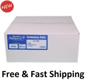 Alliance 2-Ply Carbonless Receipt Rolls, 3&#034;x90&#039;, White/Canary, 50 Rolls