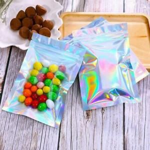 100 pcs/Bag Colorful Foil Pouches Food Storage Zipper Smell Proof Bags U4B3