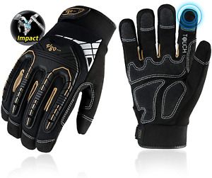 Vgo 1-Pair Heavy-Duty Synthetic Leather Work Gloves, Impact Protection Mechanic