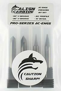 Align Carbide 4-Piece Engraving Set CNC Wood Carving Router Bits 60° &amp; 90° V-...