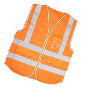 Hi-Vis Safety Vest With Zipper Reflective Tapes Jacket Waistcoat Orange