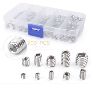 200pcs M3/M4/M5/M6/M8 Allen Head Socket Hex Grub Screw Assortment Cup Point tb